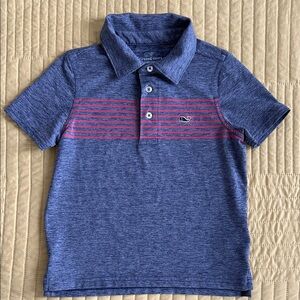 Vineyard Vines Kids Polo in Blue with Pink Stripes
